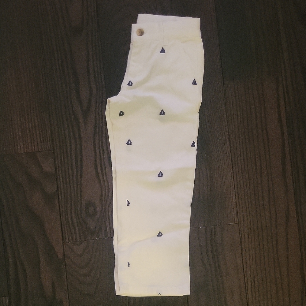 Janie and Jack Cream Pants with Navy Sailboat Print